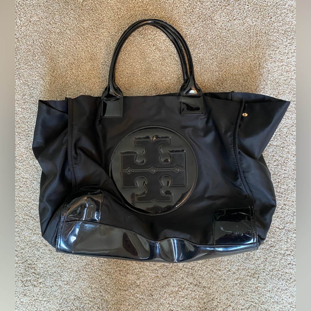 TORY BURCH Ella nylon tote with patent leather